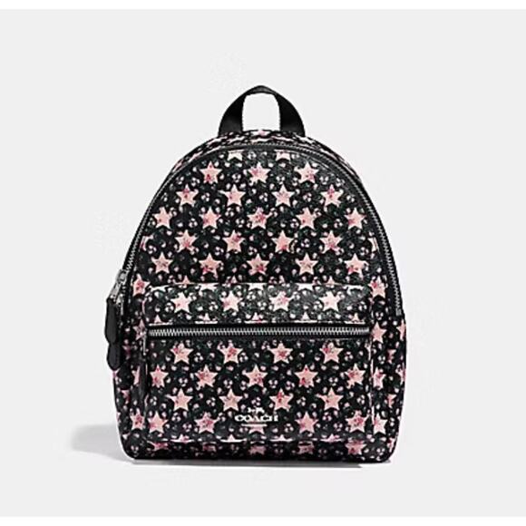 Designer Coach Mini Charlie Backpack with Star Print in Midnight Silver F29656 - Picture 1 of 8